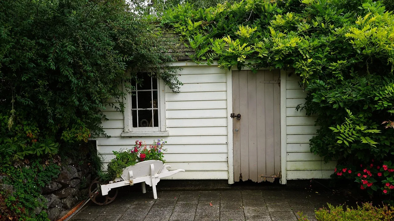 hut, green, wooden hut, wheelbarrow, garden shed, garden shed, garden shed, garden shed, garden shed, garden shed. Backyard workspace designs: five routes and tradeoffs
