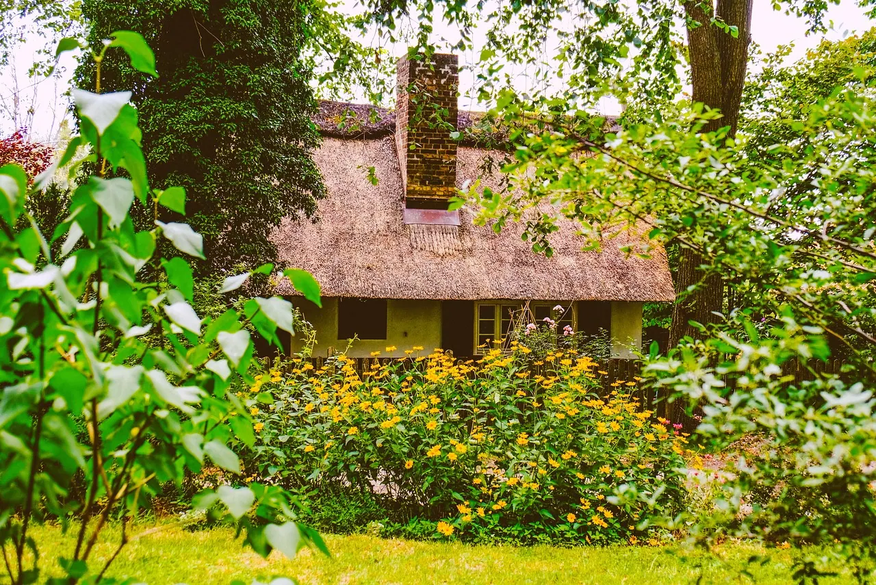 house, nature, idyll, garden shed, garden, thatched roof, building, romantic