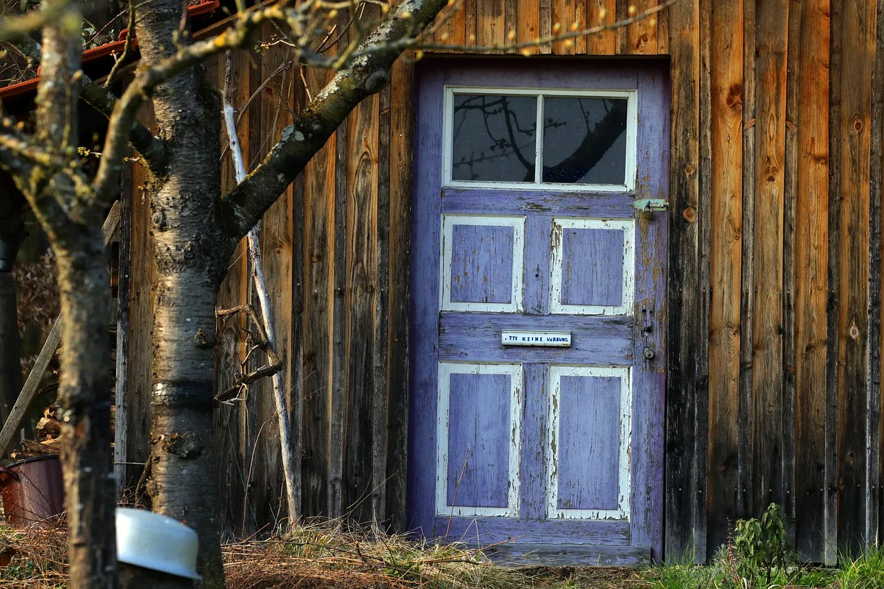 garden shed, door, hut, entrance door, garden, hut door, garden door, dandruff, nature, coloured. Inward doors and afterthought ceilings ruin small backyard rooms