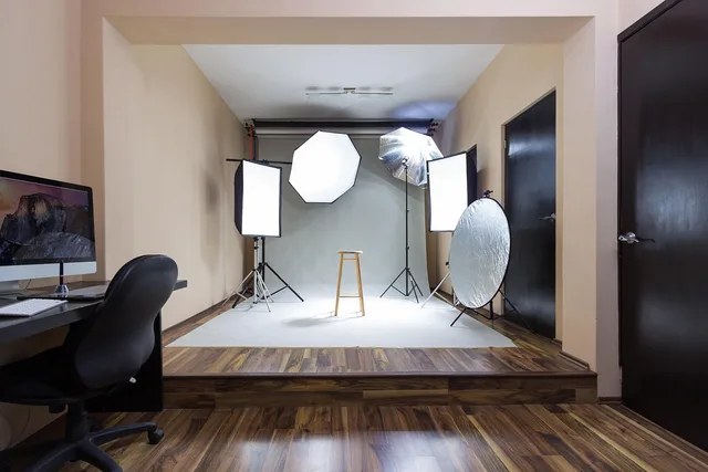 photo studio, home studio, photography, lighting, reflectors, soft box, mac, reflector, wood, chair, door, light, photo studio, photo studio, photo studio, photo studio, photo studio, home studio. Backyard Studio Makeovers: Space-Saving Ideas