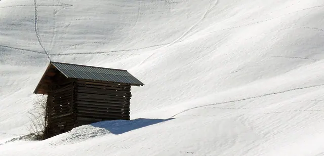 mountain, hut, snow, snow-covered mountain, shed, mountain shed, cabin, log cabin, snowscape, landscape, snow landscape, wintry, nature, cold, barn