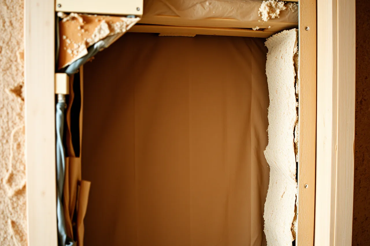 Insulation in wall cavity with wiring split around it (A homeowner checklist for studio insulation work)