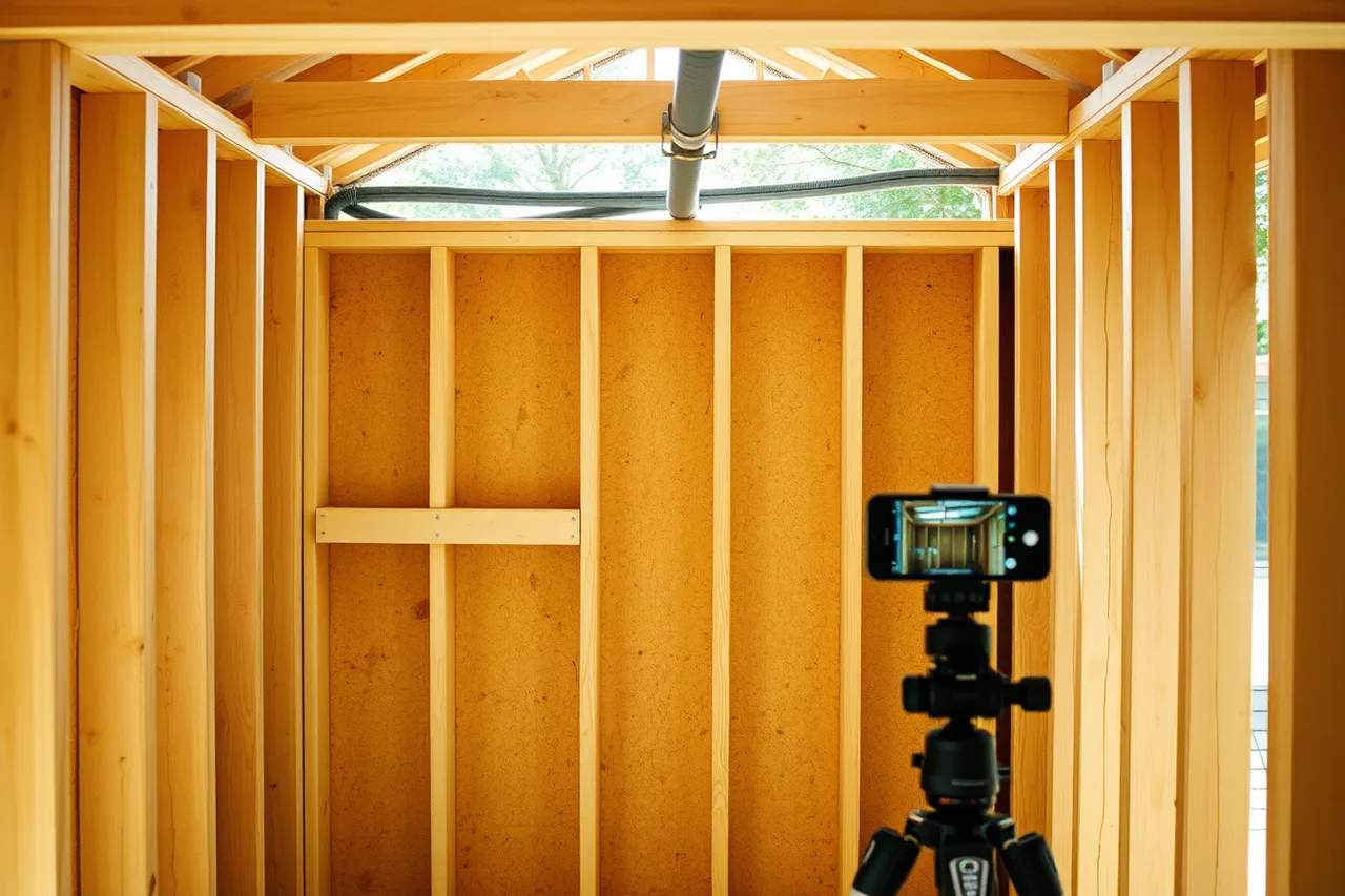 Blocking and empty conduit in open studio wall framing (6 notes on studio shed construction worth reading)