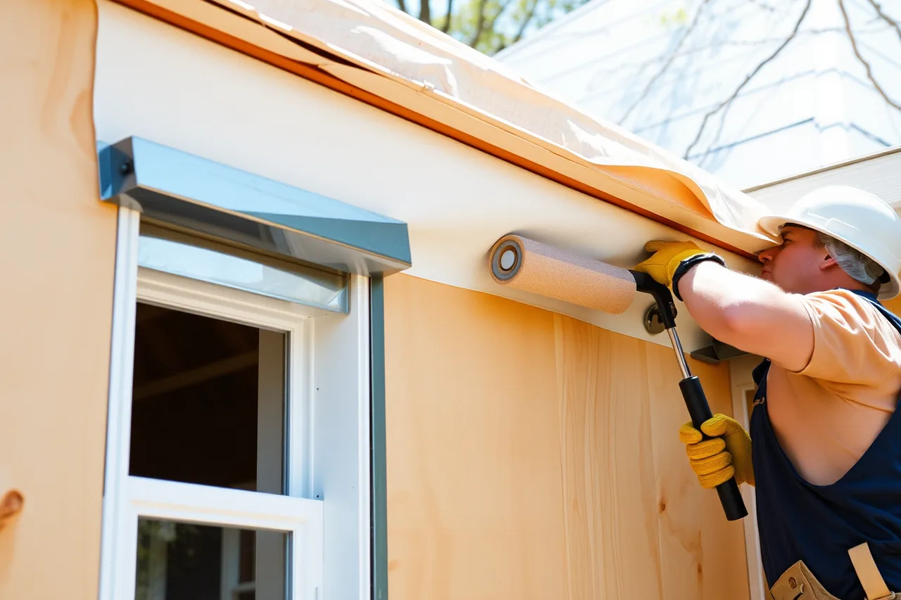 Worker installing water resistive barrier and window flashing (6 notes on studio shed construction worth reading)