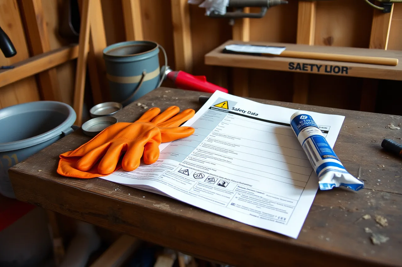 Safety data sheet and gloves beside sealant (Small trials worth running before you commit to a prefab studio shed)