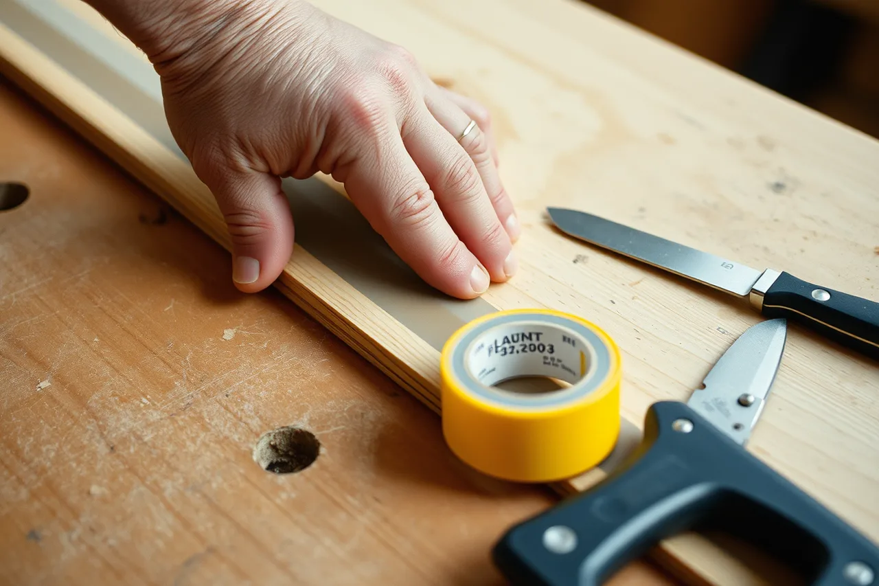 Hand applying flashing tape to cladding offcut with second tape roll nearby (Studio shed products worth trialing reviewed: what holds up and what does not)