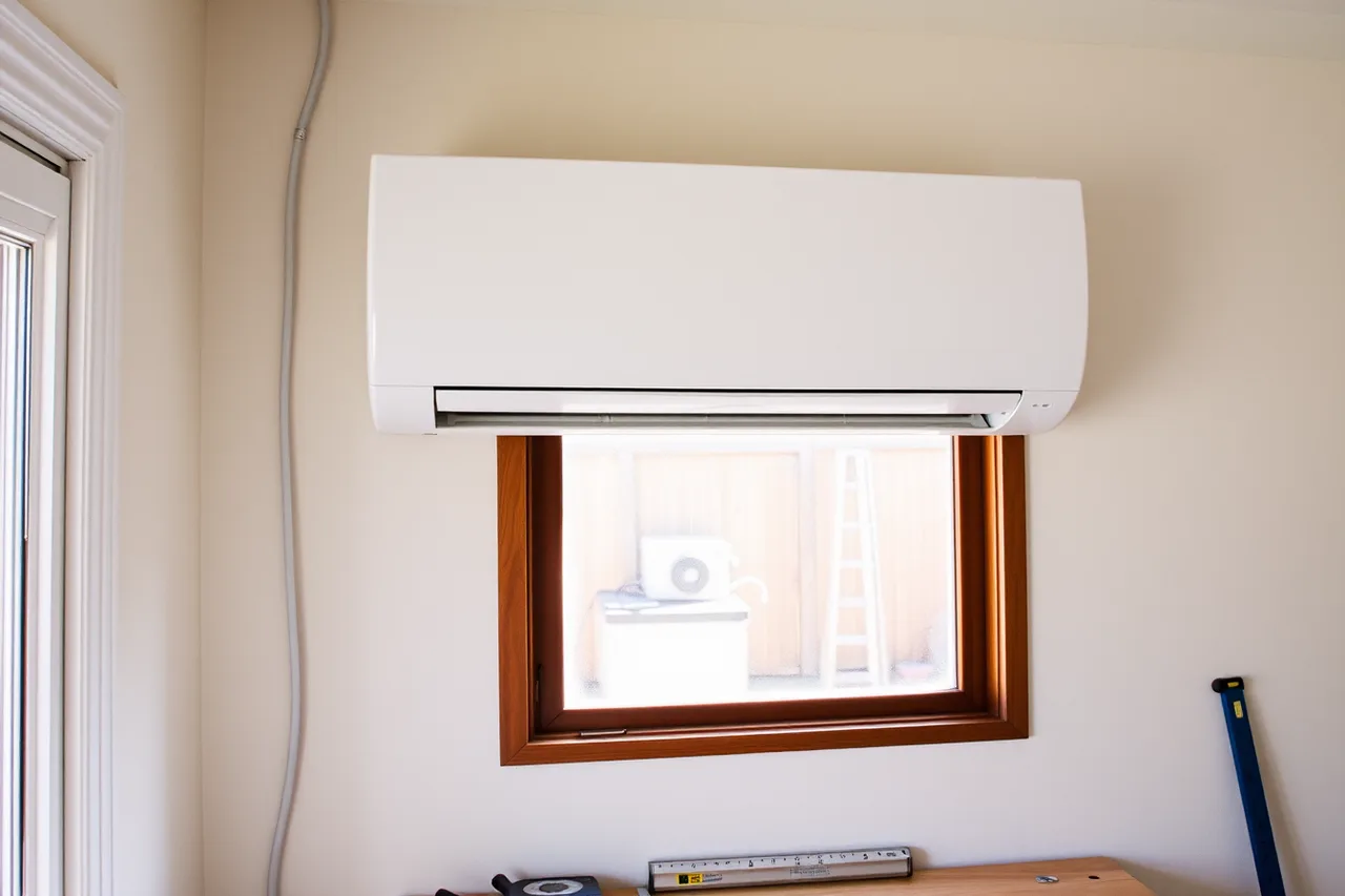 Wall-mounted mini-split indoor head in a small backyard studio (Heat pumps and tighter warranties are reshaping studio builders for 2027)