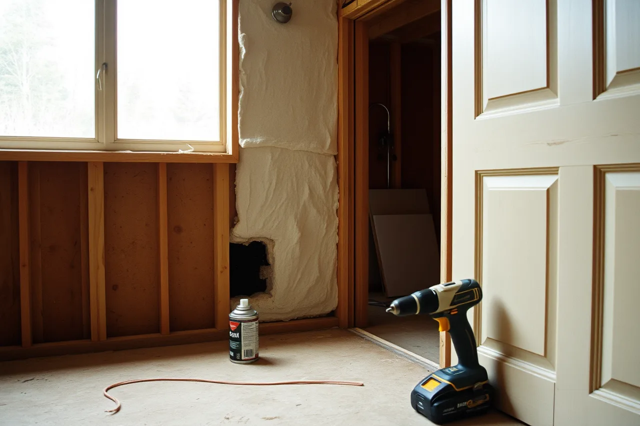 Spray foam sealing the joint where a shed wall meets the sill (Which studio shed upgrades add value you feel every day, in plain terms)
